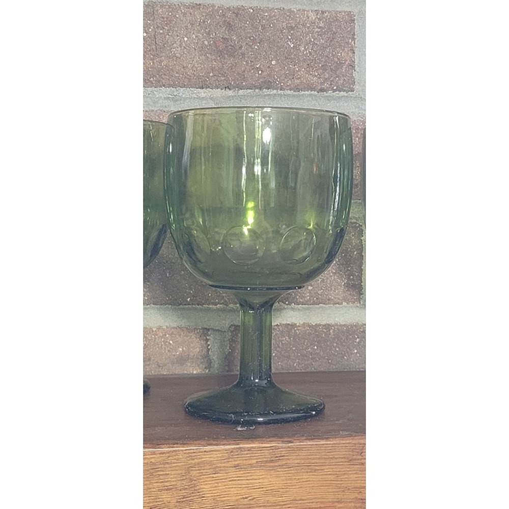 Indiana Glass Goblet Thumbprint Stemmed Vintage 6" Avocado Green Drinking